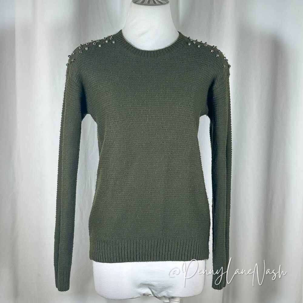 Forever21 Studded Shoulder Sweater Small S Olive - Picture 1 of 9